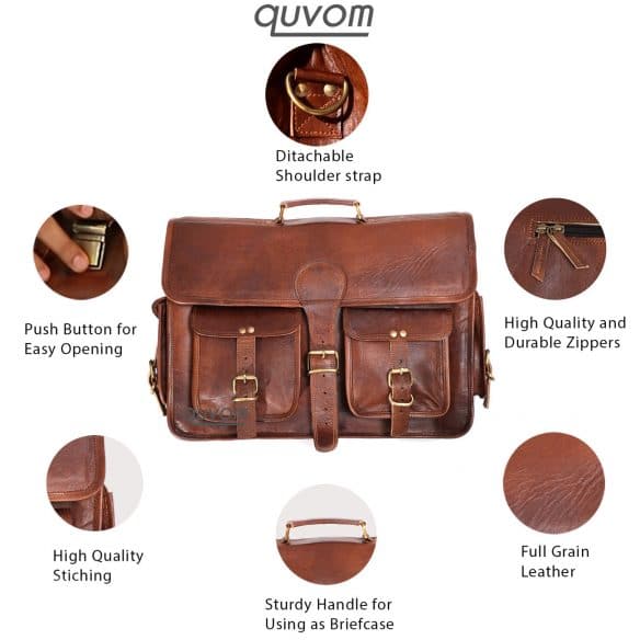 Wellington Leather Briefcase Messenger Bag – Quvom.com