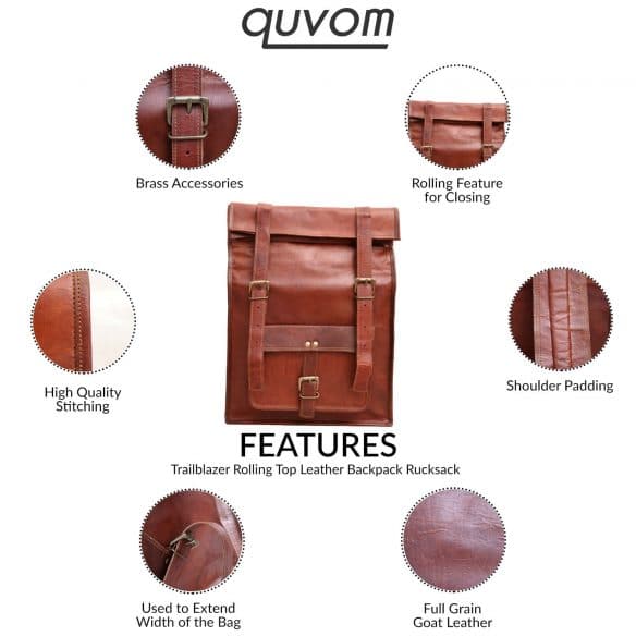 Trailblazer Rolling Top Leather Backpack Rucksack – Quvom.com