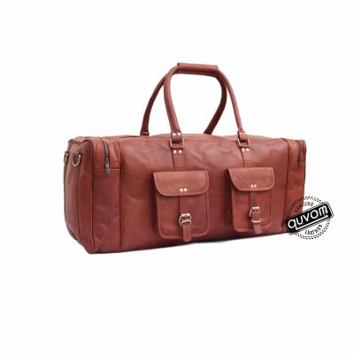 Pioneer Leather Double Pocket Weekender Duffel Bag – 24/28 Inches Size ...