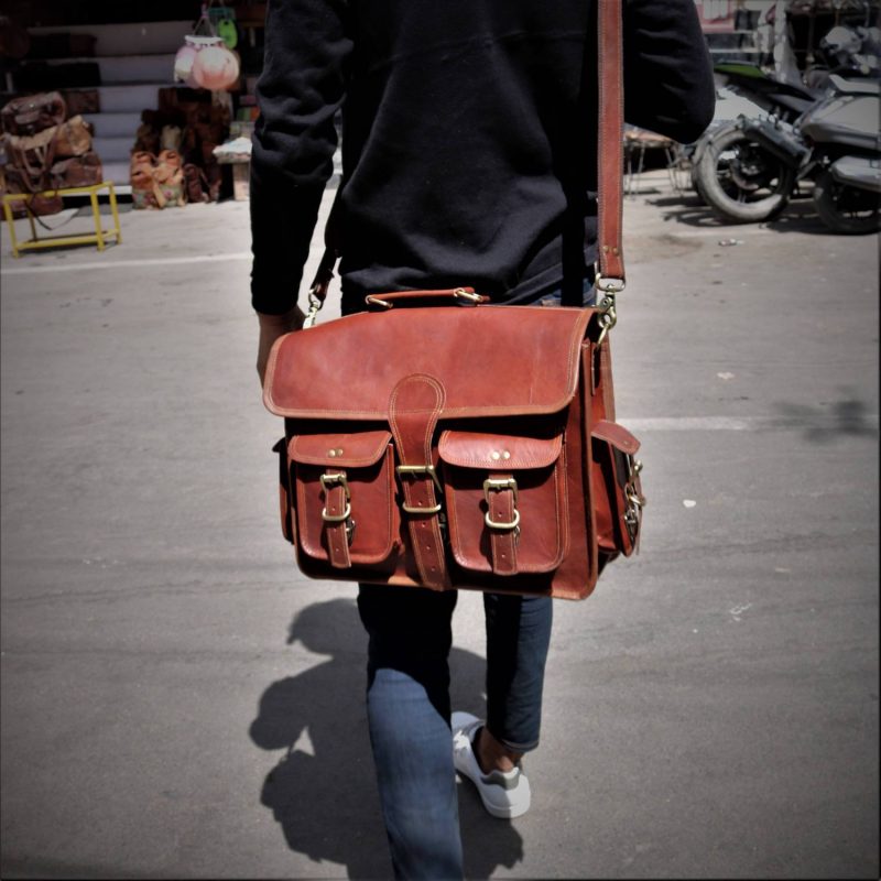 Wellington Leather Multi Pocket Briefcase Messenger Bag