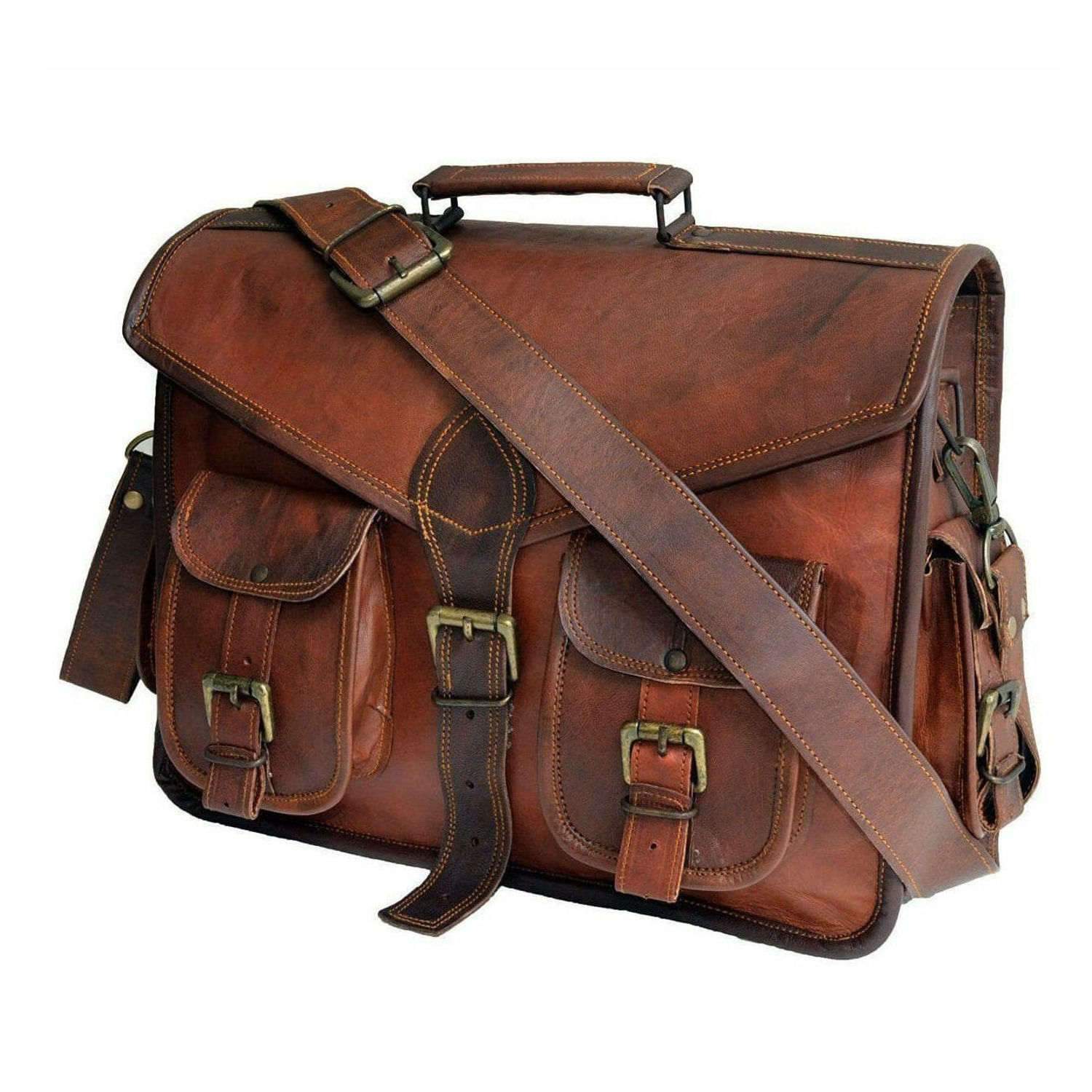 Vintage Leather Messenger Bag for Men Laptop Briefcases 18'' Satchel Handmade Bag