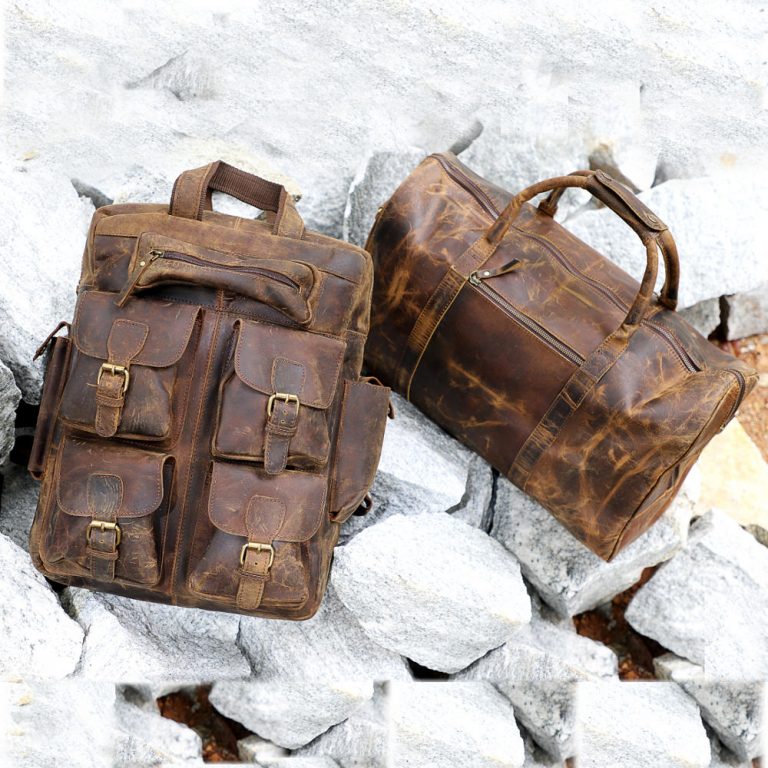 Rustic Backpack and Distressed Leather Duffel Bags Combo Free Leather